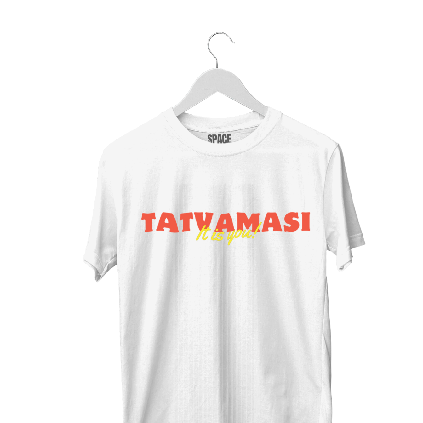 Tatvamasi Printed White Half Sleeve Cotton T-Shirt.