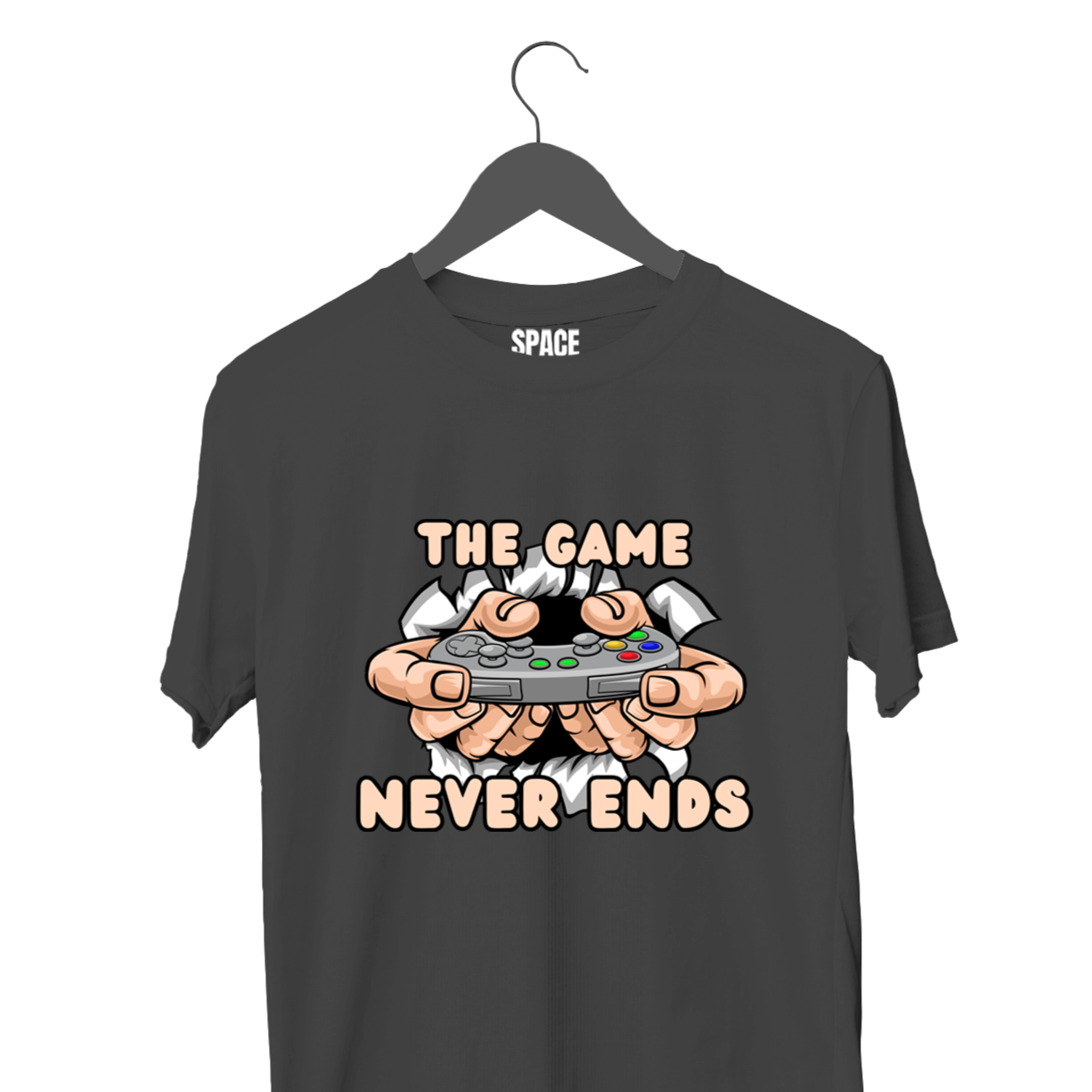 The Game Never Ends Printed Black half Sleeve T-Shirt.