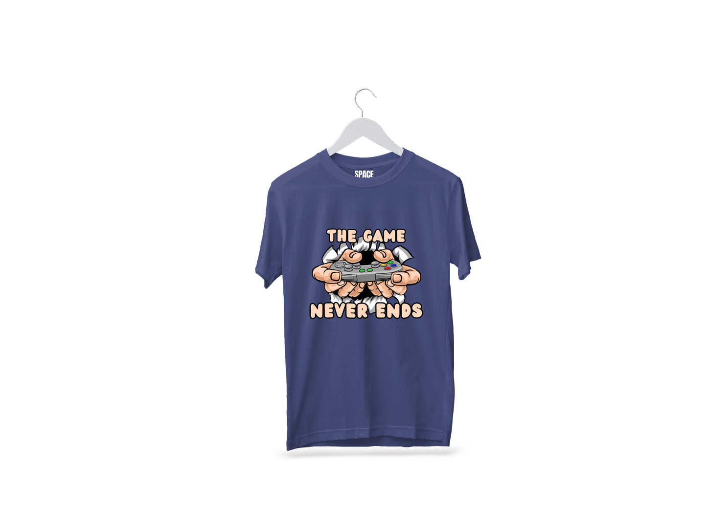 The Game Never Ends Printed Navy Blue half Sleeve T-Shirt.