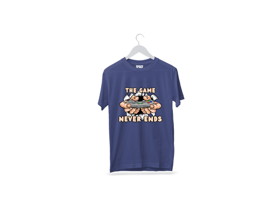 The Game Never Ends Printed Navy Blue half Sleeve T-Shirt.