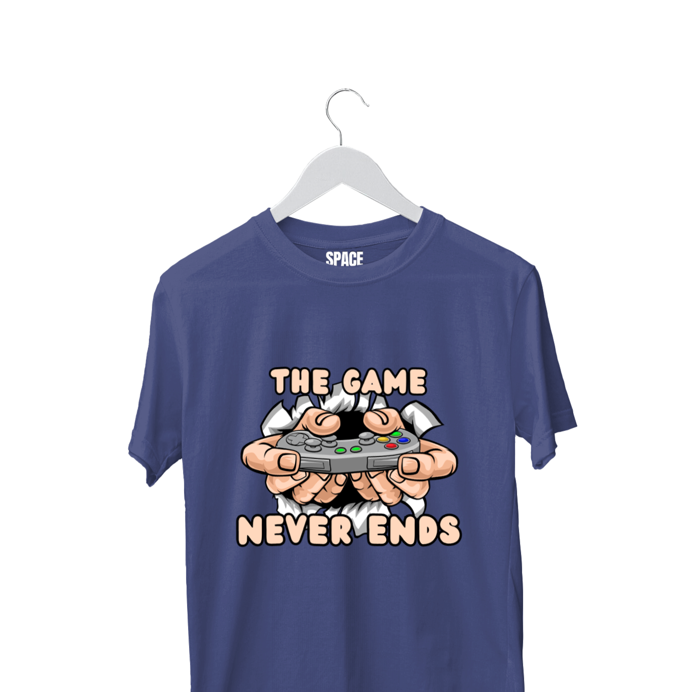 The Game Never Ends Printed Navy Blue half Sleeve T-Shirt.