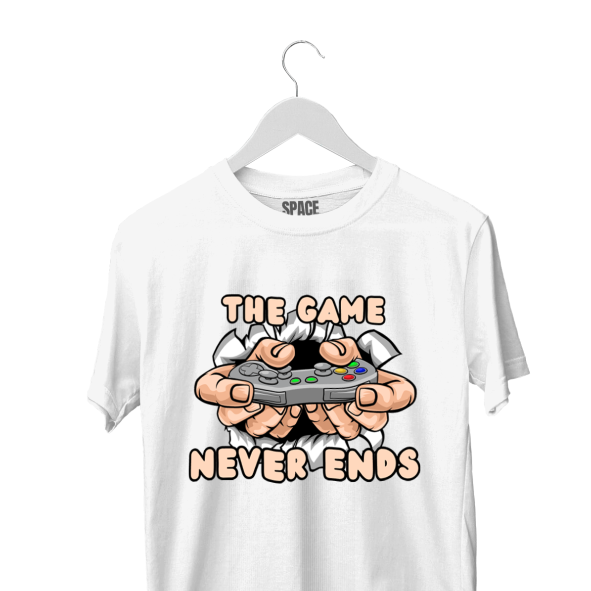 The Game Never Ends Printed White half Sleeve T-Shirt.