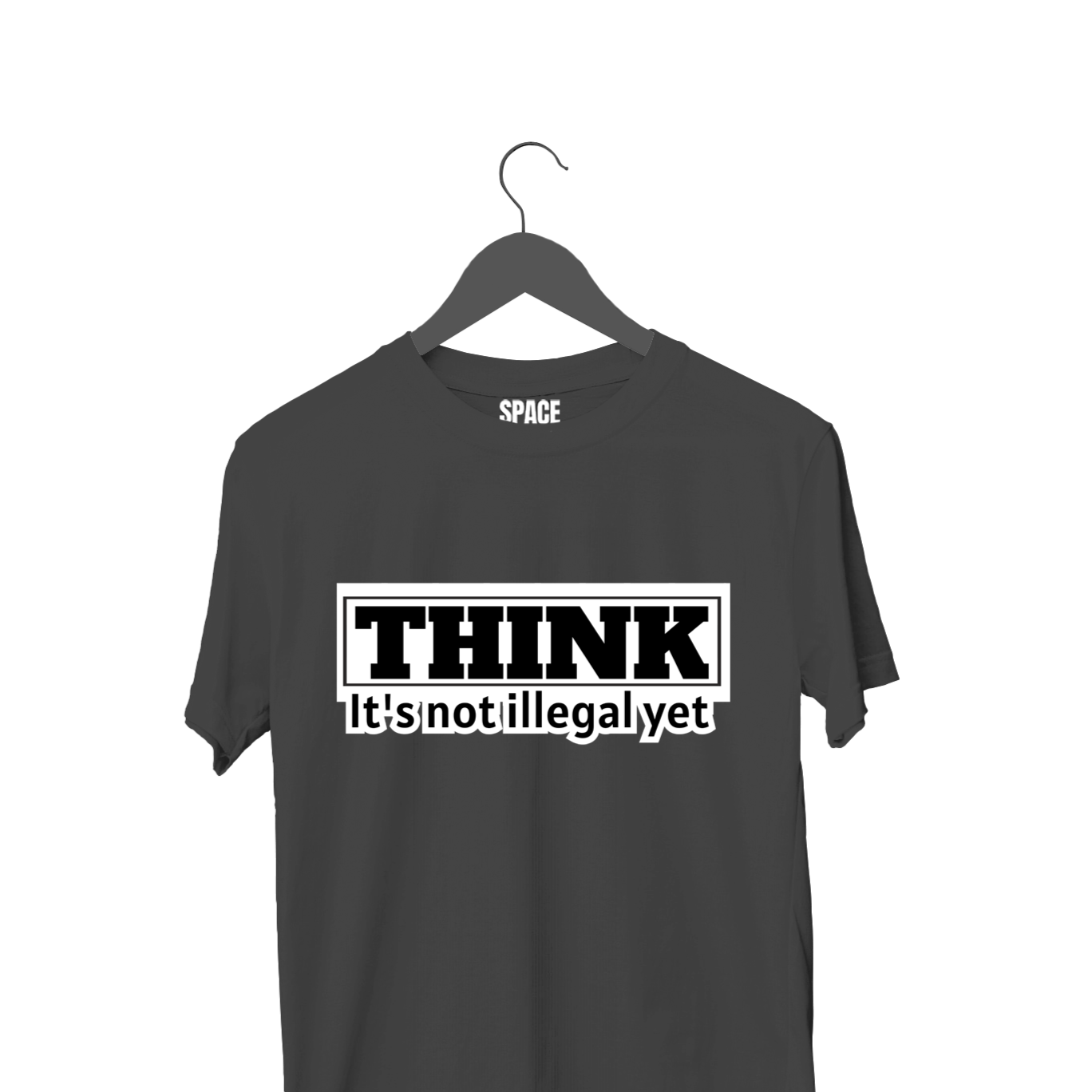 Think It's Not Printed Black Half Sleeve Cotton T-Shirt.