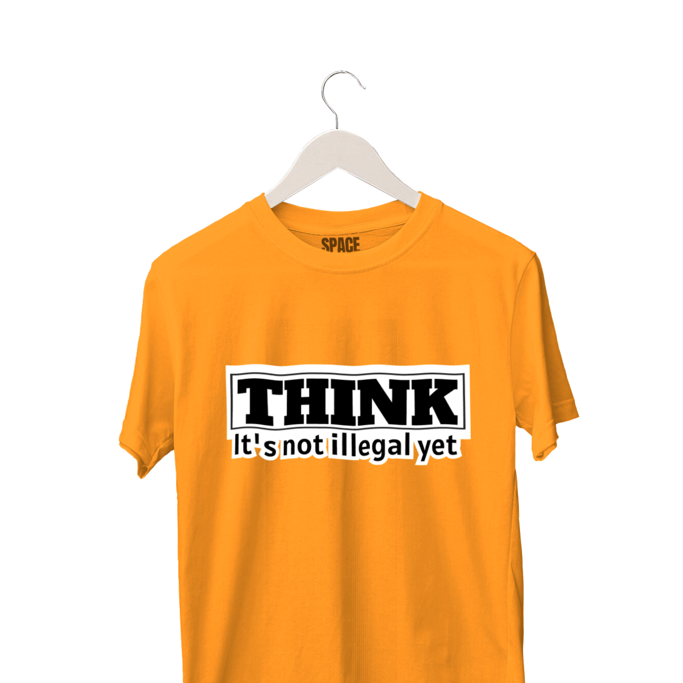 Think It's Not Printed Mustard Half Sleeve Cotton T-Shirt.