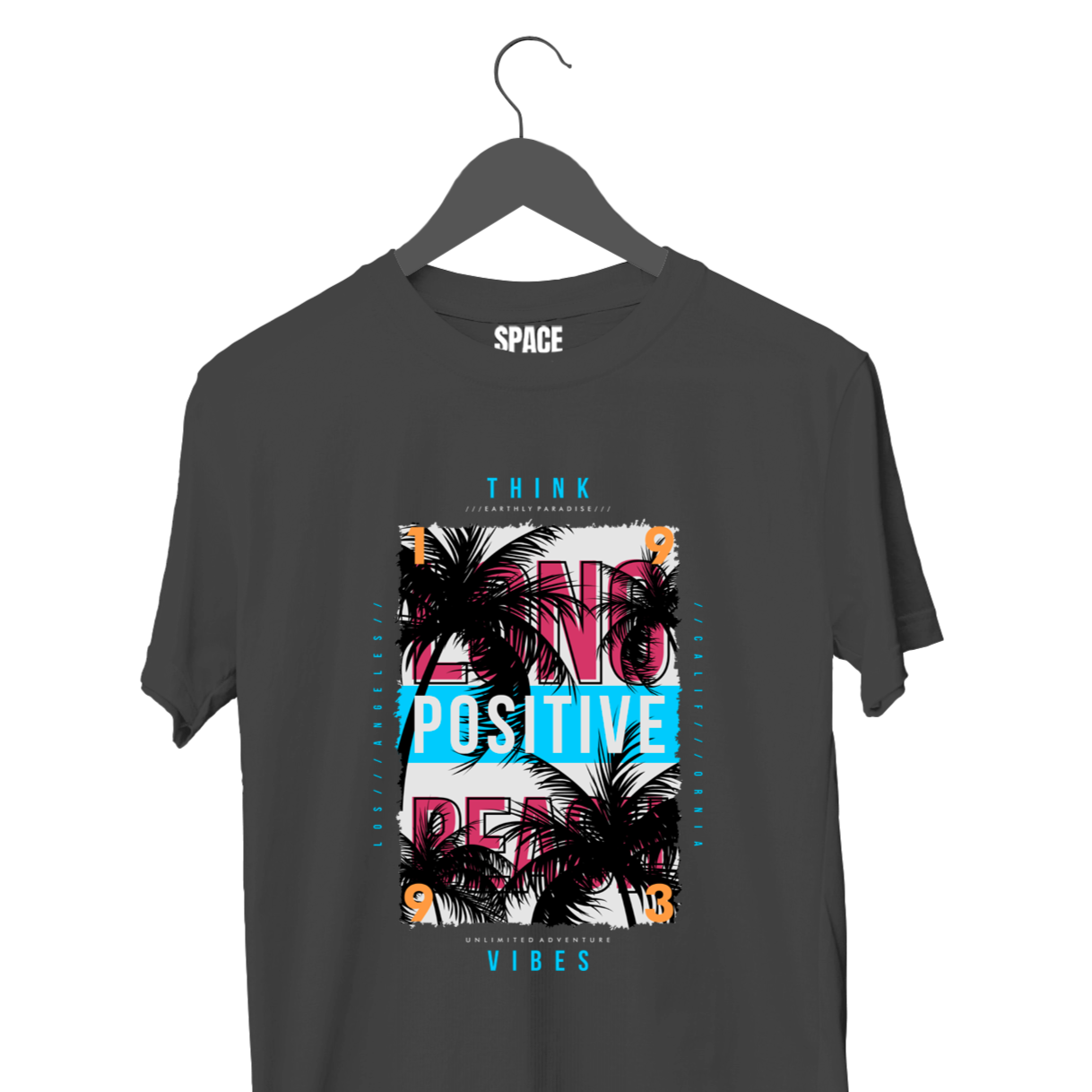 Think Positive Vibes Printed Black half Sleeve T-Shirt.