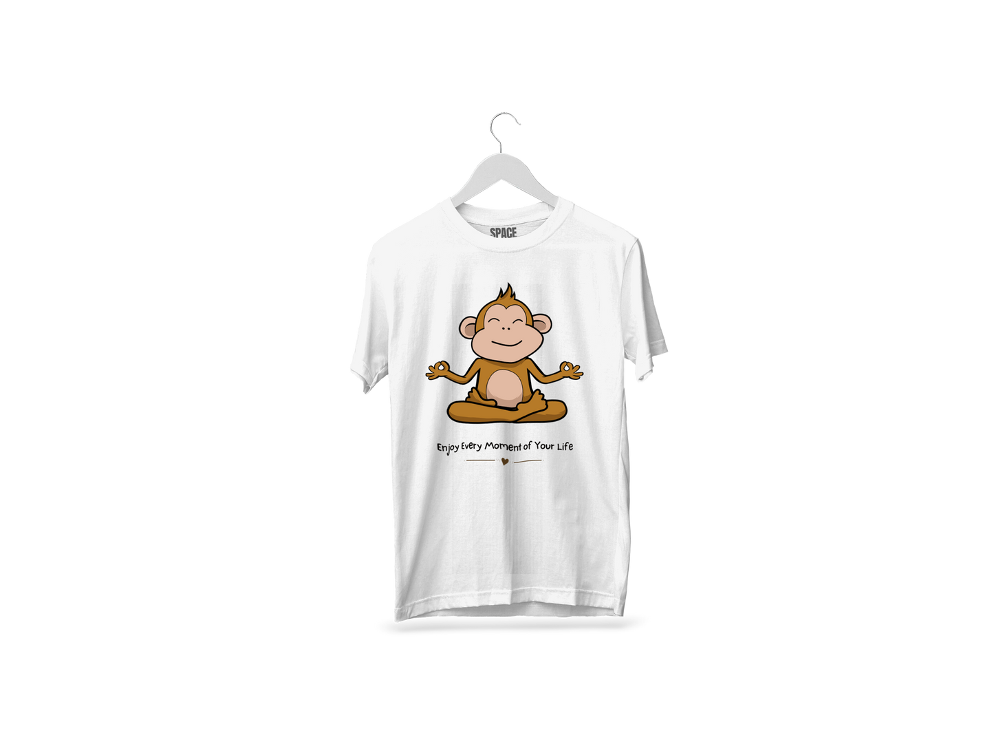 Calm Monkey Printed White Half Sleeve Cotton T-Shirt.