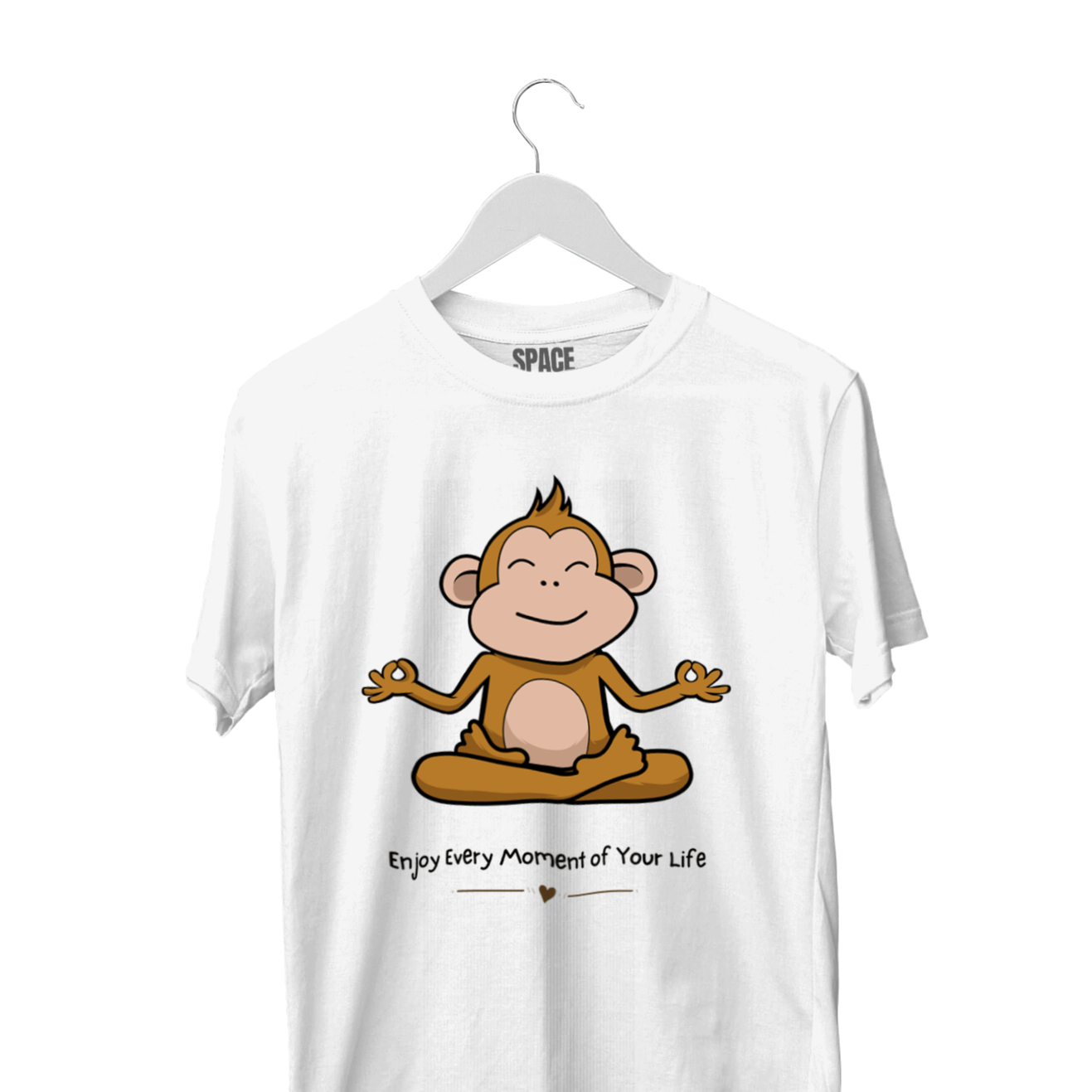 Calm Monkey Printed White Half Sleeve Cotton T-Shirt.